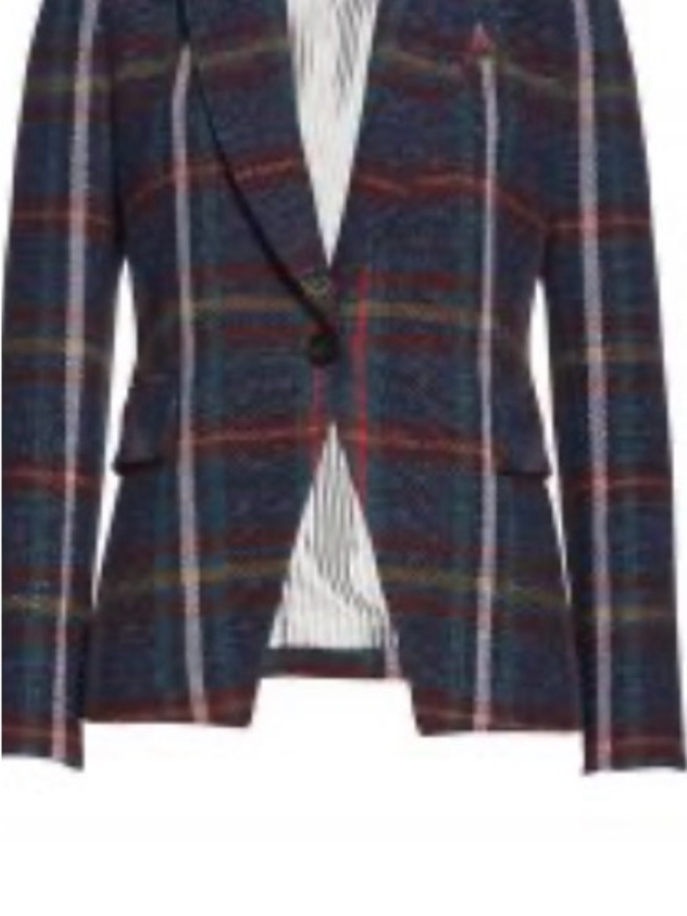 Women's Veronica Beard Navy Plaid Single-Button Blazer